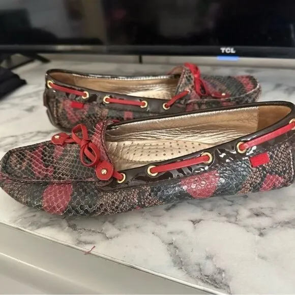 Marc Joseph New York Cypress Hill Exotic Leather Driving Loafers Sz 7 Red Brw