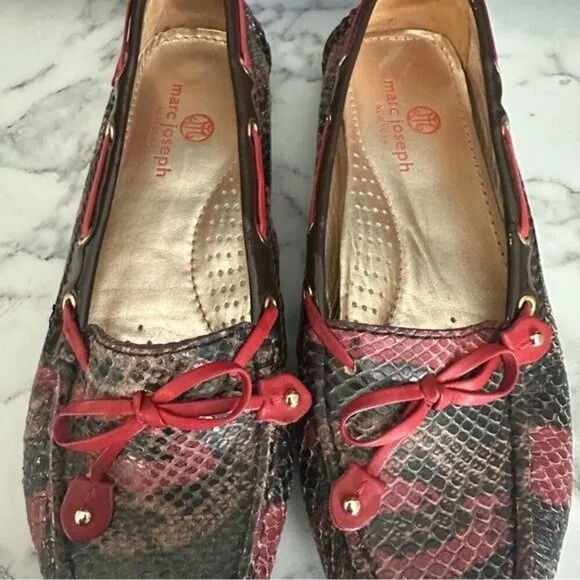Marc Joseph New York Cypress Hill Exotic Leather Driving Loafers Sz 7 Red Brw
