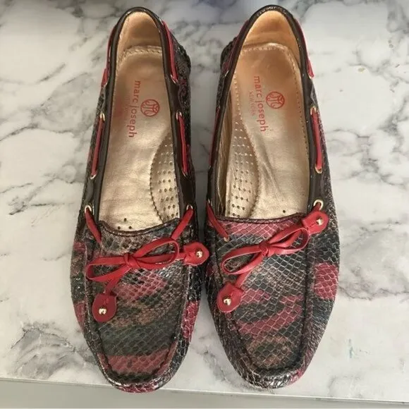 Marc Joseph New York Cypress Hill Exotic Leather Driving Loafers Sz 7 Red Brw