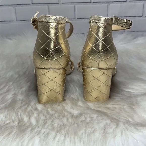 Marc Fisher Gold Quilted Vegan Ankle Strap Sandals