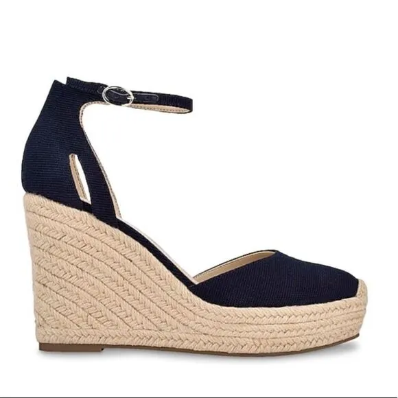 Marc Fisher Teelan Esapdrille Wedge Sandal Navy