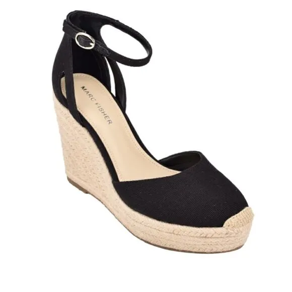 Marc Fisher Teelan Esapdrille Wedge Sandals Black