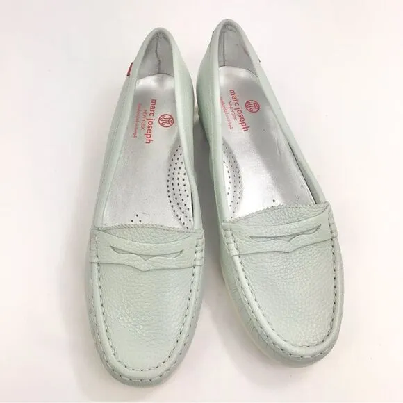 Marc Joseph NY Union Golf Light Mint Blue Leather Slip On Penny Driving Loafers