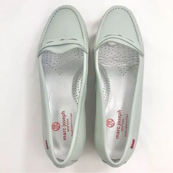 Marc Joseph NY Union Golf Light Mint Blue Leather Slip On Penny Driving Loafers