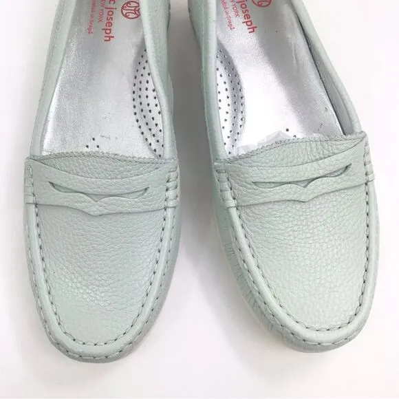 Marc Joseph NY Union Golf Light Mint Blue Leather Slip On Penny Driving Loafers