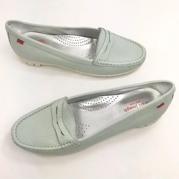 Marc Joseph NY Union Golf Light Mint Blue Leather Slip On Penny Driving Loafers