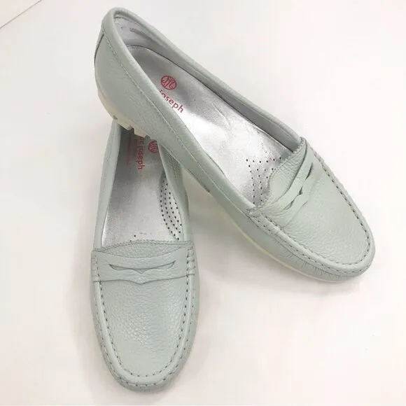 Marc Joseph NY Union Golf Light Mint Blue Leather Slip On Penny Driving Loafers