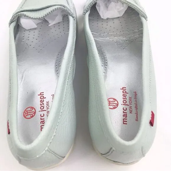 Marc Joseph NY Union Golf Light Mint Blue Leather Slip On Penny Driving Loafers