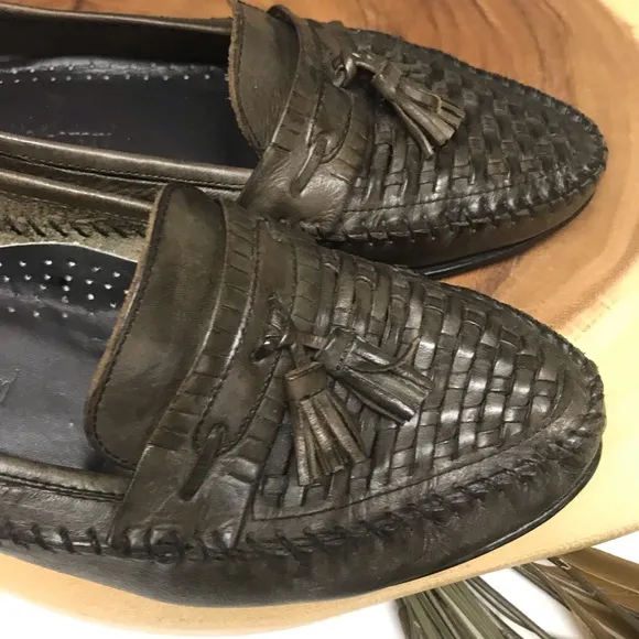 Mario De Geraro Woven Leather Loafers Olive Green