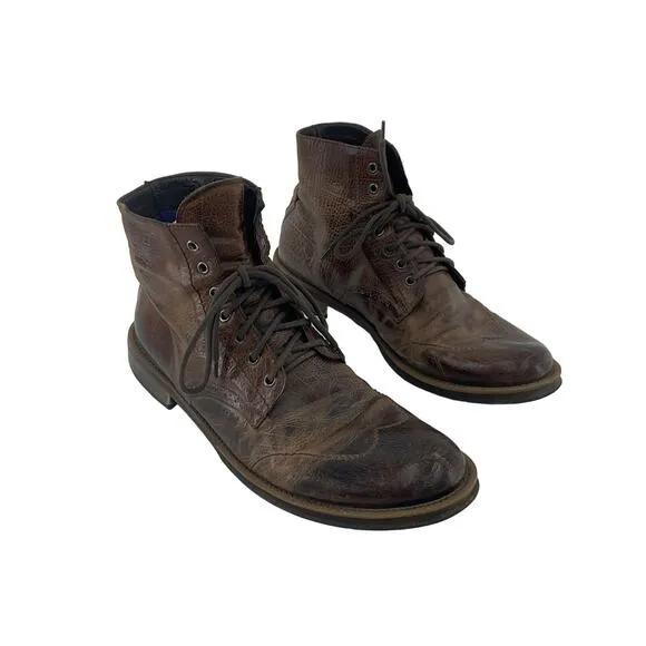 Mark Nason Brown Distressed Leather Combat Boots Men Size 9 Preowned