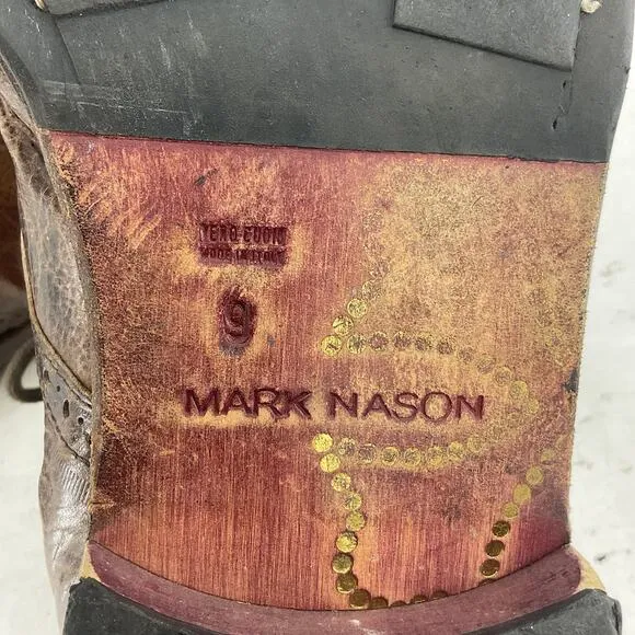 Mark Nason Brown Distressed Leather Combat Boots Men Size 9 Preowned