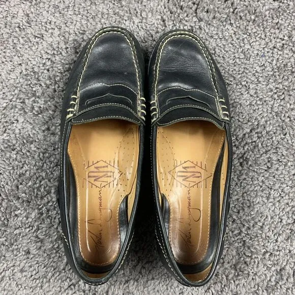 Martin Dingman Black Leather Penny Loafers Moc Toe Driving Casual 10.5 M