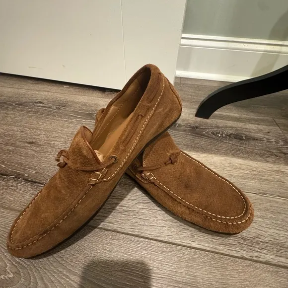 Massimo Dutti Brown textured Suede Slip-On Loafers moccasin driving shoe 44