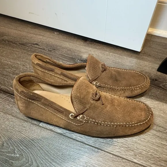 Massimo Dutti Brown textured Suede Slip-On Loafers moccasin driving shoe 44
