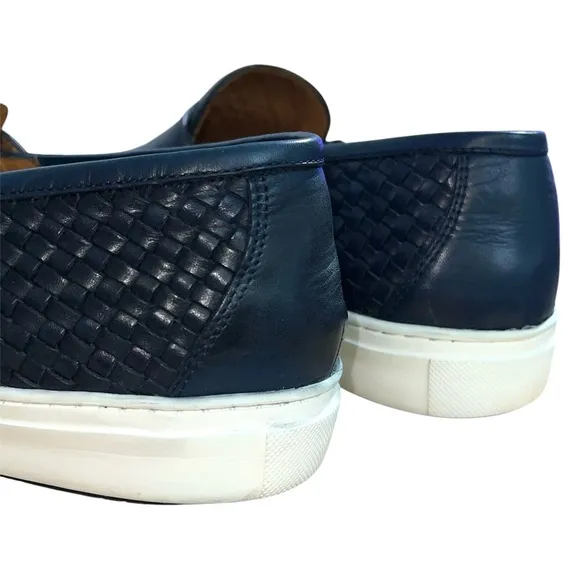 Massimo Dutti Men's Blue Double Monk Strap Woven Leather Loafers Size 11 Casual