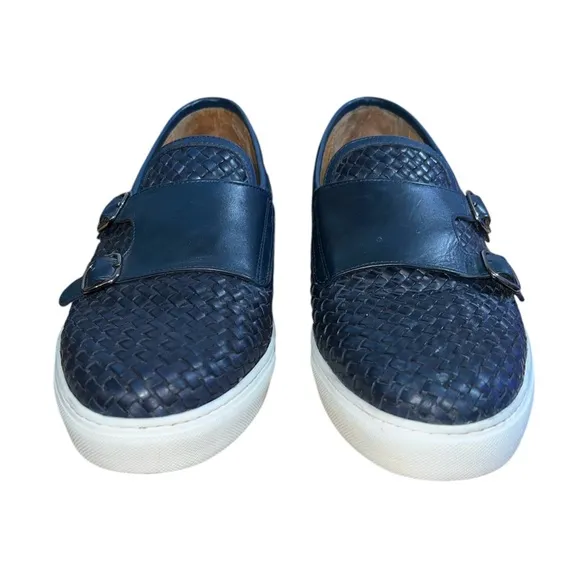 Massimo Dutti Men's Blue Double Monk Strap Woven Leather Loafers Size 11 Casual