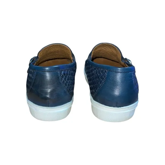 Massimo Dutti Men's Blue Double Monk Strap Woven Leather Loafers Size 11 Casual