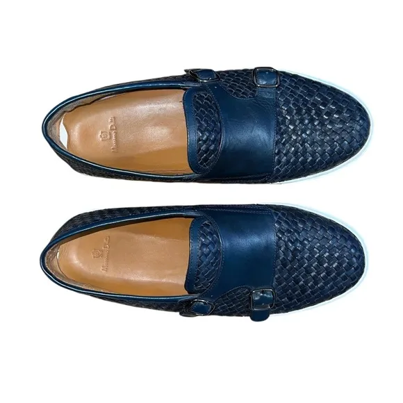 Massimo Dutti Men's Blue Double Monk Strap Woven Leather Loafers Size 11 Casual