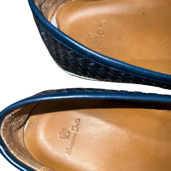 Massimo Dutti Men's Blue Double Monk Strap Woven Leather Loafers Size 11 Casual