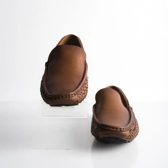 Massimo Matteo Firenze Men Driving loafers Havana Brown Leather woven US 9 EU 42