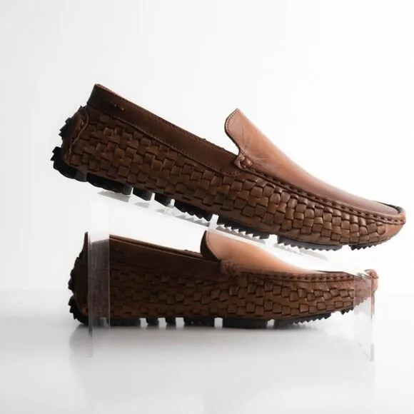 Massimo Matteo Firenze Men Driving loafers Havana Brown Leather woven US 9 EU 42