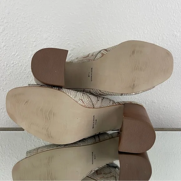 MATISSE Creme Tan Leather Beatrice Snakeskin Print Buckle Slip On Mule Sandals