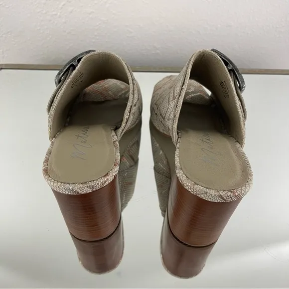 MATISSE Creme Tan Leather Beatrice Snakeskin Print Buckle Slip On Mule Sandals