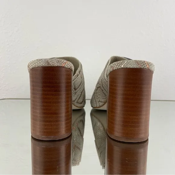 MATISSE Creme Tan Leather Beatrice Snakeskin Print Buckle Slip On Mule Sandals