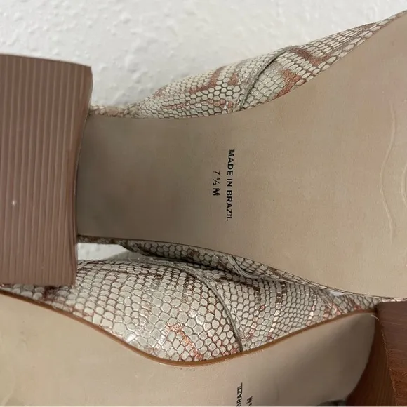 MATISSE Creme Tan Leather Beatrice Snakeskin Print Buckle Slip On Mule Sandals