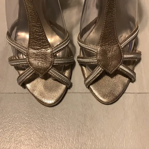 MaxMara Women’s Gold Slip On Ankle Strap Heeled Summer Sandals Size 7.5