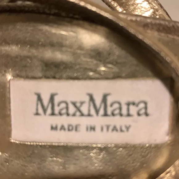MaxMara Women’s Gold Slip On Ankle Strap Heeled Summer Sandals Size 7.5