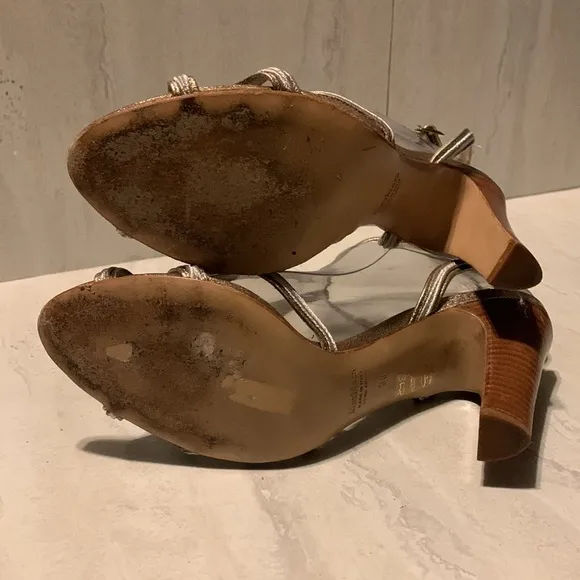 MaxMara Women’s Gold Slip On Ankle Strap Heeled Summer Sandals Size 7.5