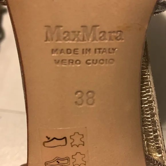 MaxMara Women’s Gold Slip On Ankle Strap Heeled Summer Sandals Size 7.5