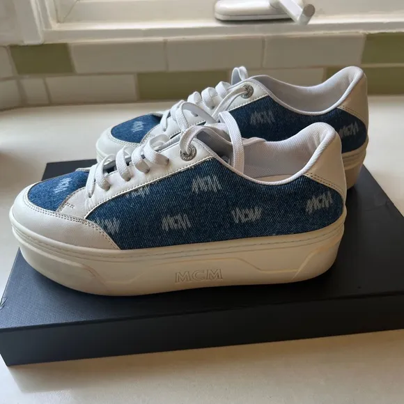 MCM platform denim &amp; leather sneakers