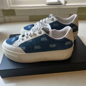 MCM platform denim &amp; leather sneakers