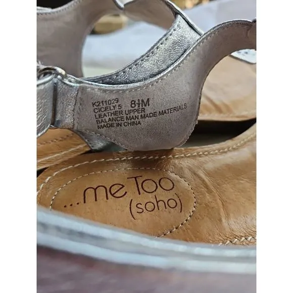 Me Too SILVER LEATHER Sandals &quot;Cicely&quot; Soho Metallic w/Ankle Strap 8.5 NEW‎