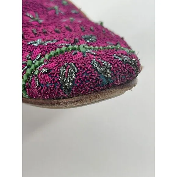 Meher Kakalia Pink Embroidered Beaded Slide Flats Mules Womens Size 36 EU 6 US