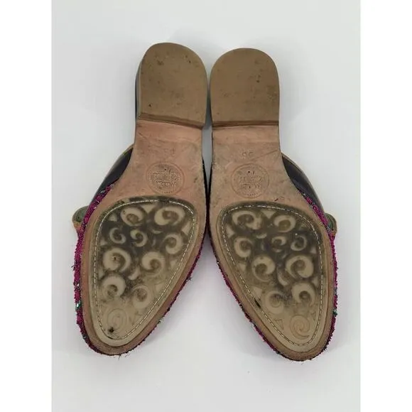 Meher Kakalia Pink Embroidered Beaded Slide Flats Mules Womens Size 36 EU 6 US
