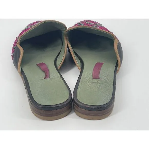 Meher Kakalia Pink Embroidered Beaded Slide Flats Mules Womens Size 36 EU 6 US