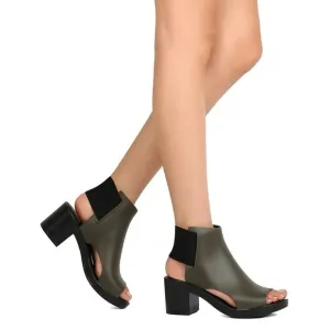 Melissa Elastic Dance Olive Green / Black Block Heel Sandals Peep Toe 8