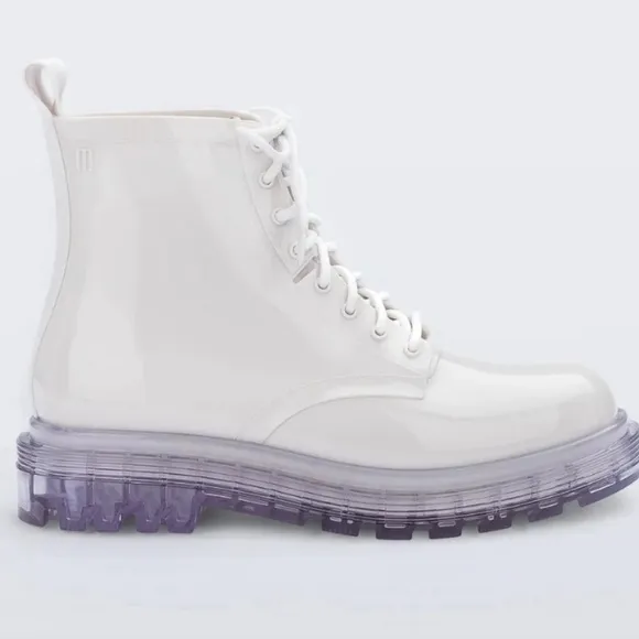 Melissa Women's White Coturno Transparent Lace-up Combat Boots Size 7