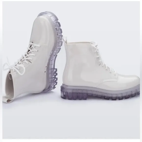 Melissa Women's White Coturno Transparent Lace-up Combat Boots Size 7