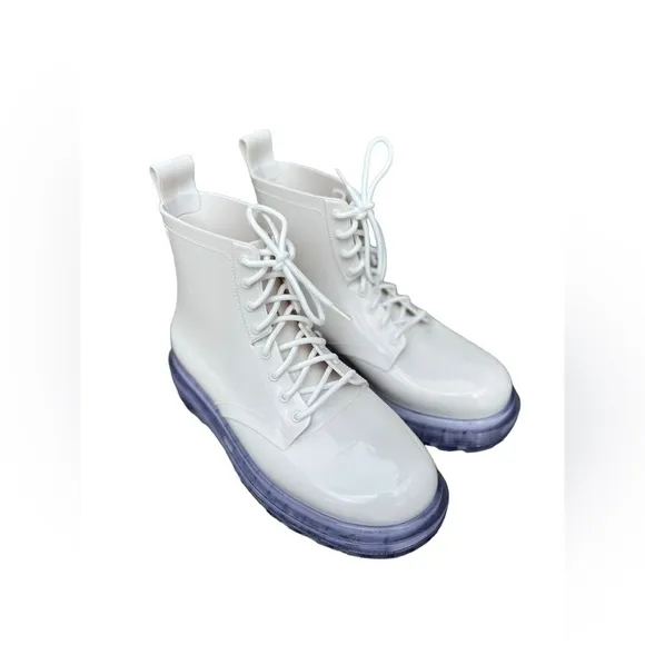 Melissa Women's White Coturno Transparent Lace-up Combat Boots Size 7