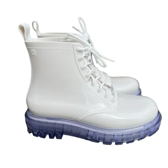 Melissa Women's White Coturno Transparent Lace-up Combat Boots Size 7