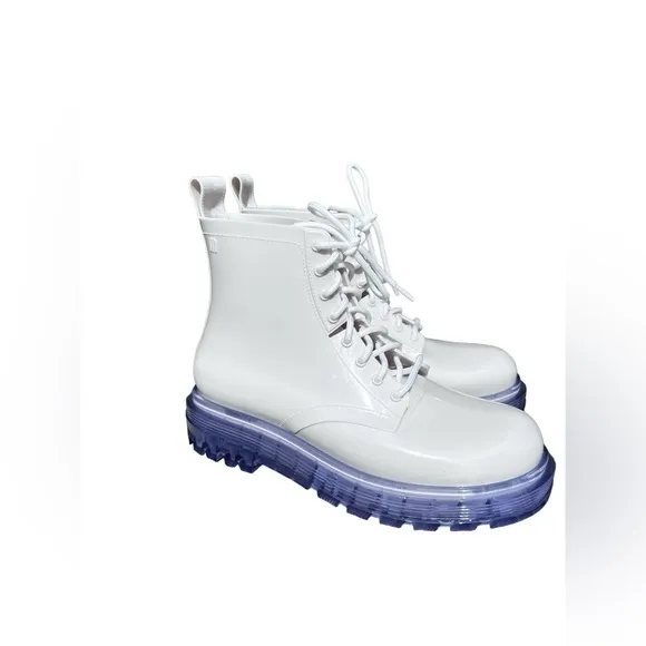 Melissa Women's White Coturno Transparent Lace-up Combat Boots Size 7