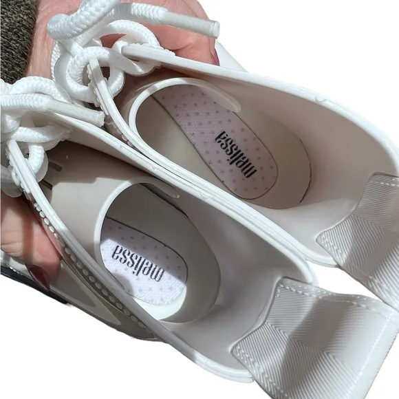 Melissa Women's White Coturno Transparent Lace-up Combat Boots Size 7