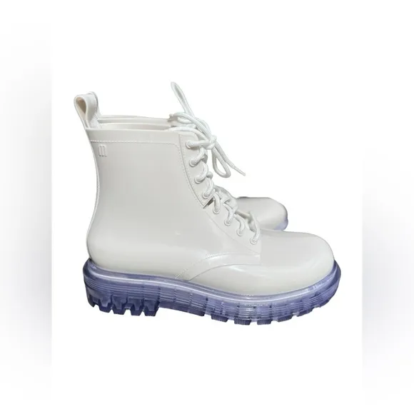 Melissa Women's White Coturno Transparent Lace-up Combat Boots Size 7