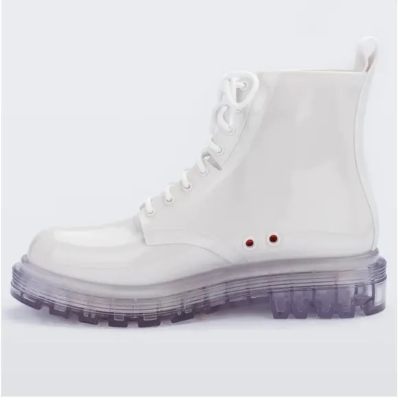 Melissa Women's White Coturno Transparent Lace-up Combat Boots Size 7
