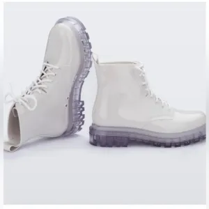 Melissa Women's White Coturno Transparent Lace-up Combat Boots Size 7