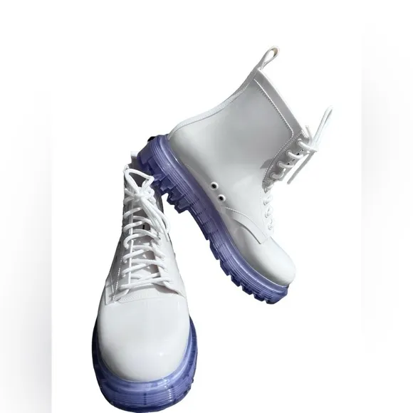 Melissa Women's White Coturno Transparent Lace-up Combat Boots Size 7